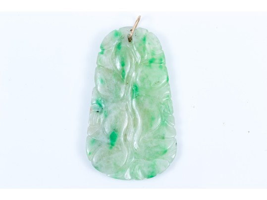 Lovely Carved Green And White Jadeite Jade Fruit Motif Pendant, 14k Bale
