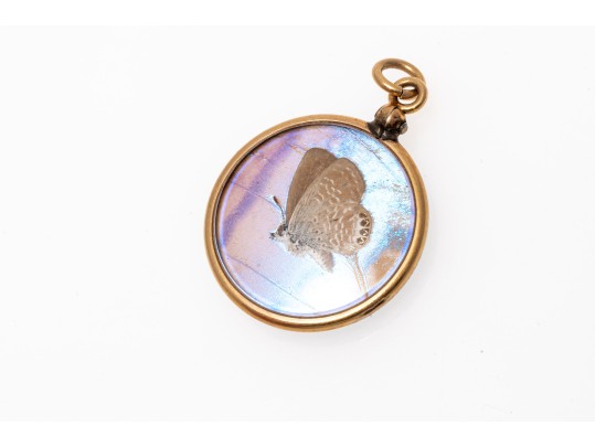 14k Yellow Gold Iridescent Recycled Butterfly Wing Pendant