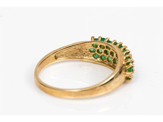 14k Yellow Gold Handsome Three Row Emerald Ring, Size 9 App. 1.00 TCW
