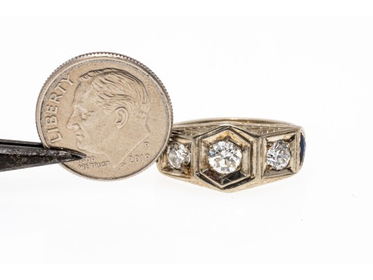 18K White Gold Antique Three Diamond Ring, Size 6