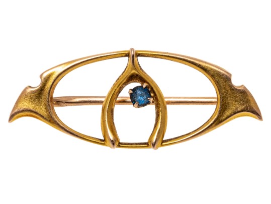 10k Yellow Gold Charming Antique Wishbone Brooch 