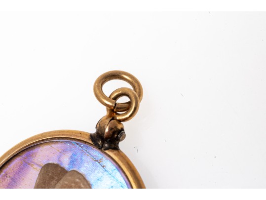 14k Yellow Gold Iridescent Recycled Butterfly Wing Pendant