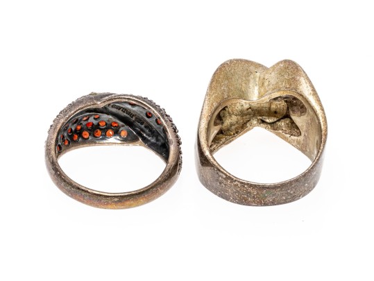 Sterling Silver Lot Of Assorted Chunky Crossover Motif Rings, Size 9.5