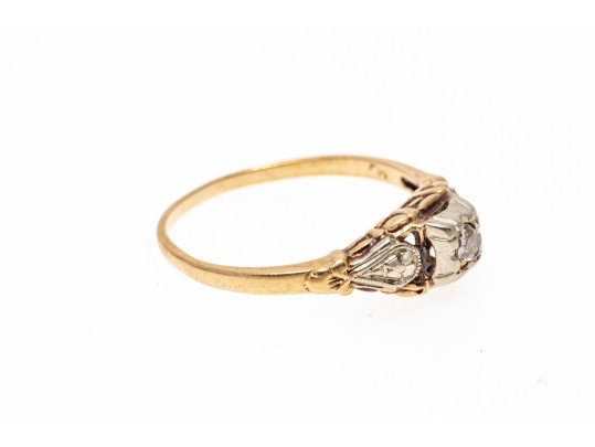 14k Gold Pretty Vintage Filigree Floral Diamond Solitaire, App. 0.04 CTS, Size 5.75
