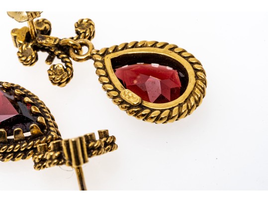 Ornate 14K And Suspended Garnet Pendant Earrings
