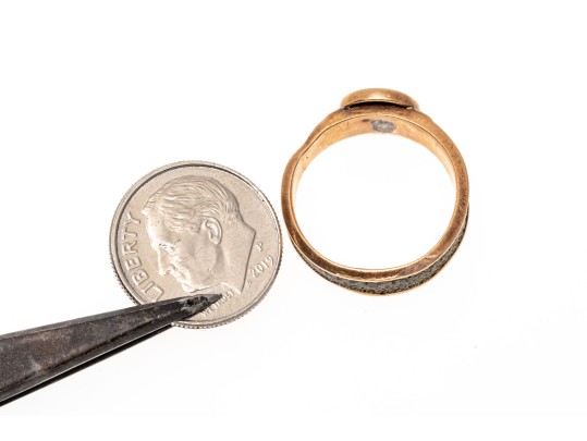 9k Gold Striking Antique Mourners Ring, With Braided Hair Inlaid Band, Size 6.5