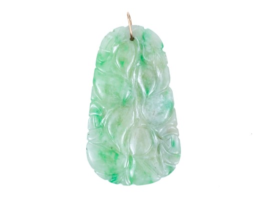 Lovely Carved Green And White Jadeite Jade Fruit Motif Pendant, 14k Bale