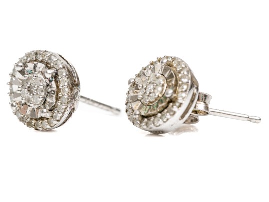 Sterling Silver Round Diamond Cluster Earrings, App. 0.25 TCW