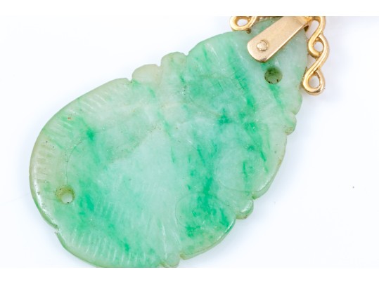14k Yellow Gold Striking Green And White Nephrite Jade Pendant