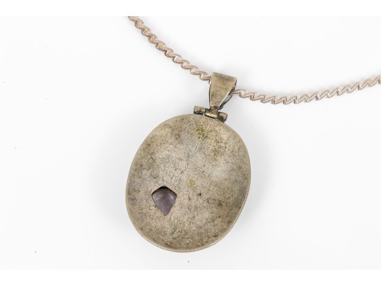 Sterling Silver Necklace With 800 Silver And Freeform Amethyst Bezel Set Pendant