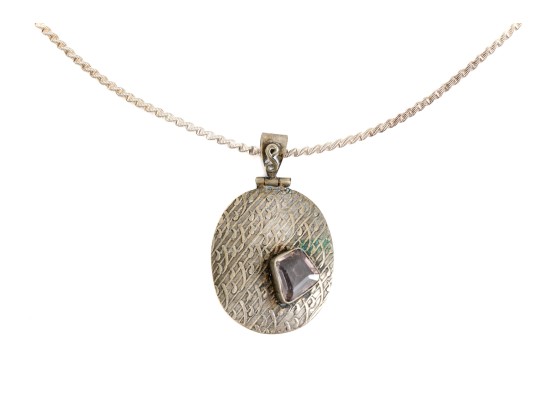 Sterling Silver Necklace With 800 Silver And Freeform Amethyst Bezel Set Pendant