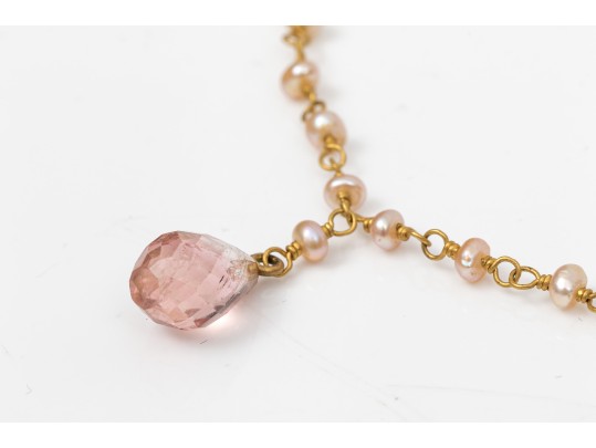 14k And 22k Yellow Gold Beautiful Tourmaline Briolette Necklace