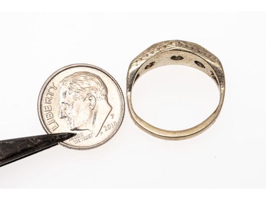 18K White Gold Antique Three Diamond Ring, Size 6