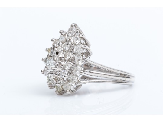14k White Gold Beautiful Pear Profiled Diamond Cluster Ring, App. 0.76 TCW, Size 5.25