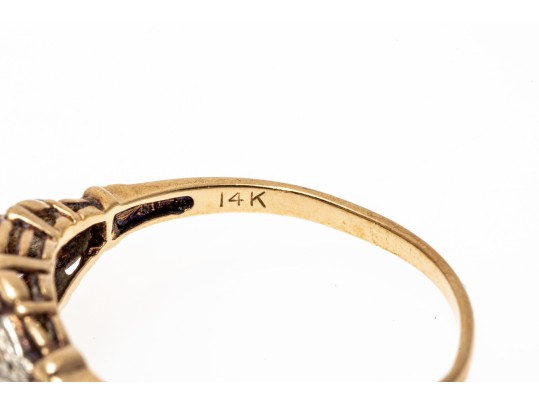 14k Gold Pretty Vintage Filigree Floral Diamond Solitaire, App. 0.04 CTS, Size 5.75