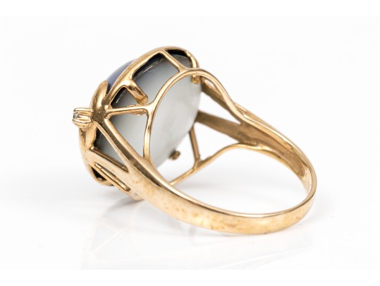 14k Yellow Gold Striking Black Cultured Mabe Pearl Ring, Size 5