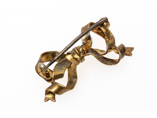 14k Gold Pretty Antique Bow Brooch 