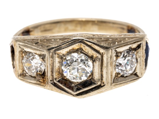 18K White Gold Antique Three Diamond Ring, Size 6