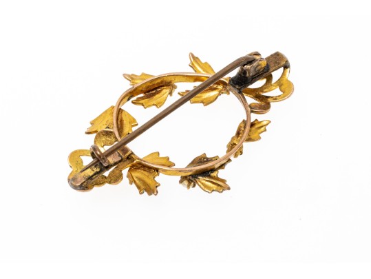 14k Yellow Gold Top Lovely Antique Art Nouveau Enamel And Seed Pearl Brooch