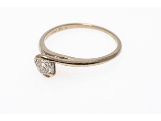 Brilliant 14K White Gold Solitare Diamond Ring, Size 6.5