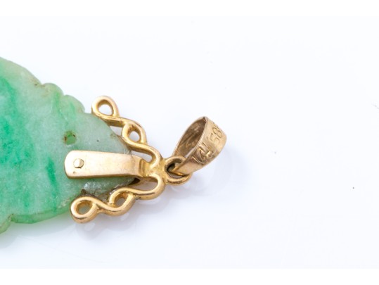 14k Yellow Gold Striking Green And White Nephrite Jade Pendant