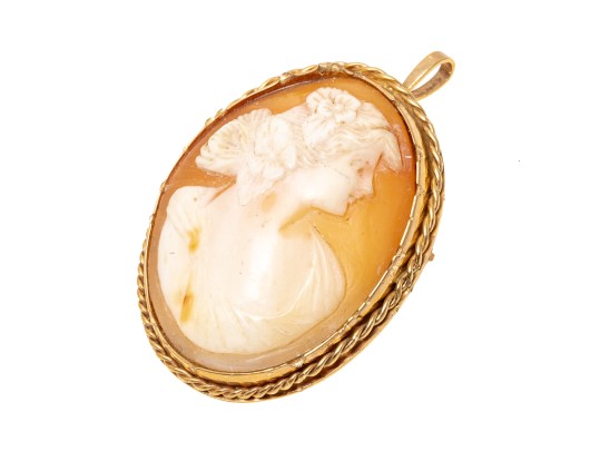 14k Yellow Gold Pretty Antique Twisted Frame Cameo Brooch