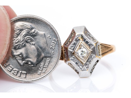 Vintage 14K Filigree Style Diamond Ring, Size 6.25