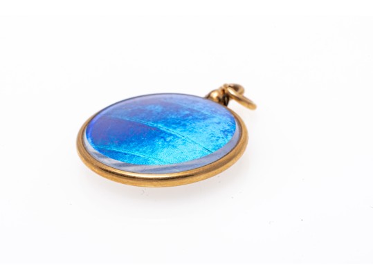 14k Yellow Gold Iridescent Recycled Butterfly Wing Pendant