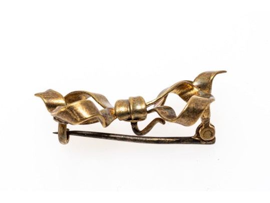 14k Gold Pretty Antique Bow Brooch 