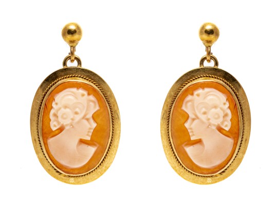 Classic 18K Cameo Pendant Earrings