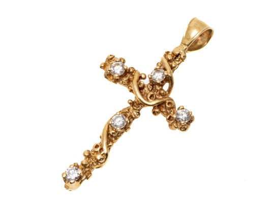 14K Diamond Set Vine And Leaf Wrapped Cross Pendant