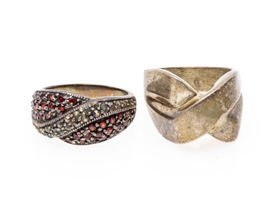 Sterling Silver Lot Of Assorted Chunky Crossover Motif Rings, Size 9.5