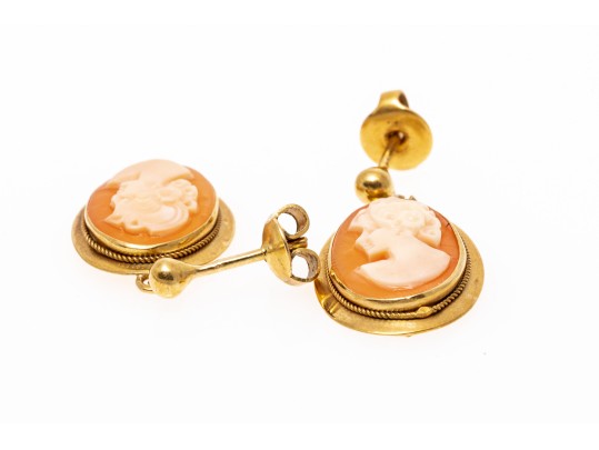 Classic 18K Cameo Pendant Earrings