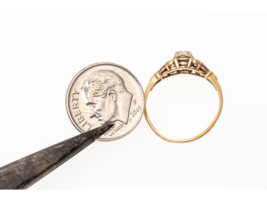 14k Gold Pretty Vintage Filigree Floral Diamond Solitaire, App. 0.04 CTS, Size 5.75