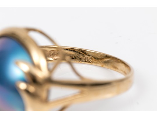 14k Yellow Gold Striking Black Cultured Mabe Pearl Ring, Size 5