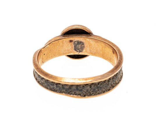 9k Gold Striking Antique Mourners Ring, With Braided Hair Inlaid Band, Size 6.5
