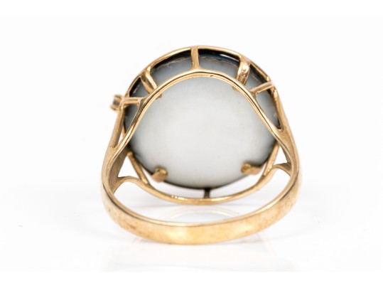 14k Yellow Gold Striking Black Cultured Mabe Pearl Ring, Size 5