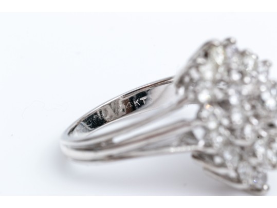 14k White Gold Beautiful Pear Profiled Diamond Cluster Ring, App. 0.76 TCW, Size 5.25