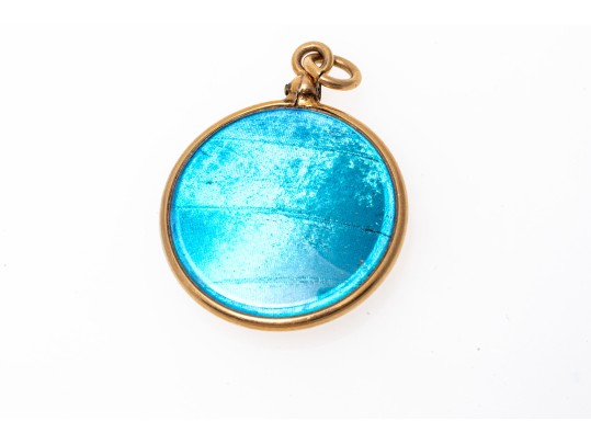 14k Yellow Gold Iridescent Recycled Butterfly Wing Pendant