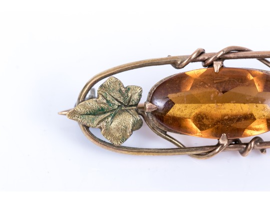 14k Yellow Gold Vintage Foliate Motif Pin