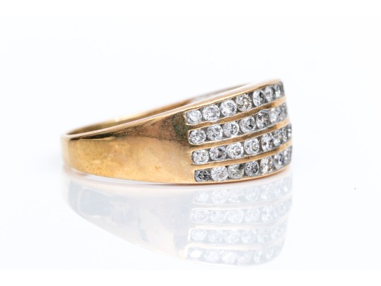 14k Yellow Gold Beautiful Diamond Dome Ring, App. 0.92 TCW, Size 8.25