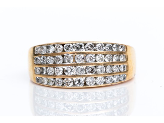 14k Yellow Gold Beautiful Diamond Dome Ring, App. 0.92 TCW, Size 8.25