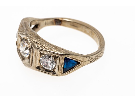 18K White Gold Antique Three Diamond Ring, Size 6