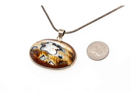 Unique Mother Of Pearl Sterling Pendant Necklace