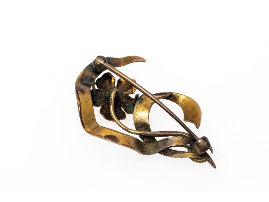14k Gold Pretty Antique Flower And Leaf Brooch 