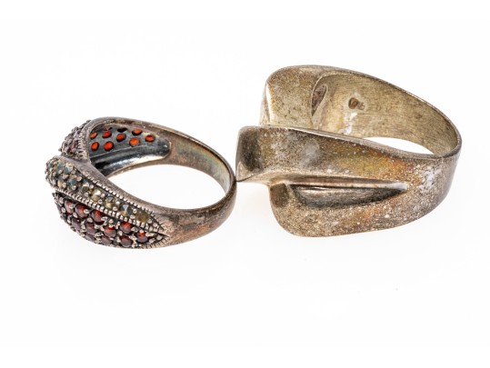 Sterling Silver Lot Of Assorted Chunky Crossover Motif Rings, Size 9.5