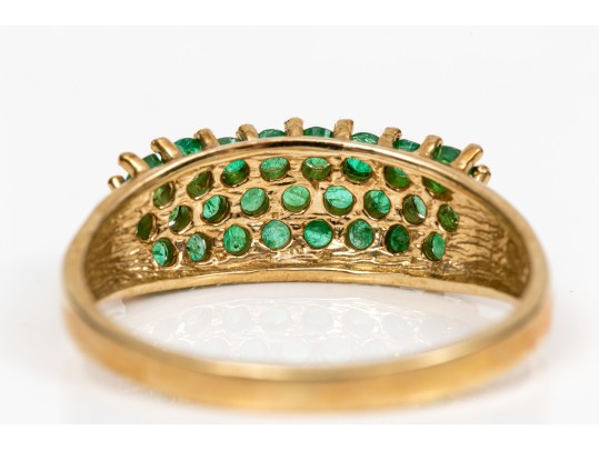 14k Yellow Gold Handsome Three Row Emerald Ring, Size 9 App. 1.00 TCW