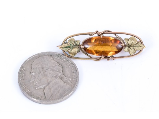 14k Yellow Gold Vintage Foliate Motif Pin