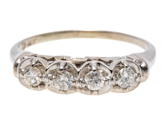 14k White Gold Illusion Set Diamond Ring, Size 8.75 