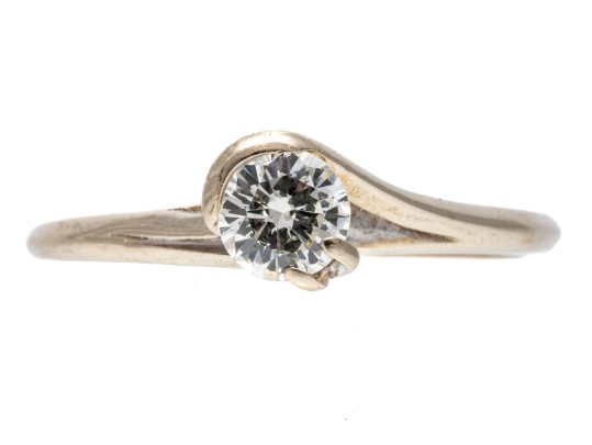 Brilliant 14K White Gold Solitare Diamond Ring, Size 6.5